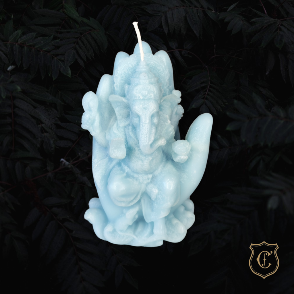 Bougie artisanale - Ganesh bleu clair - Face