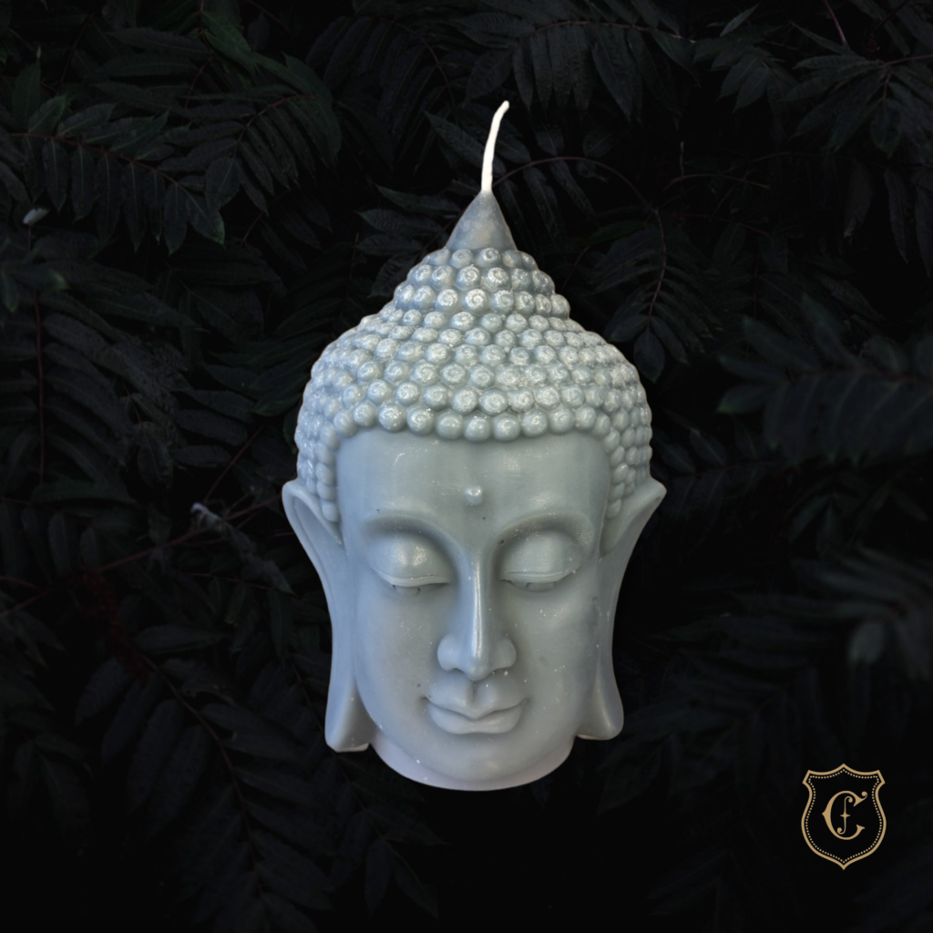 Bougie artisanale - Tête de Bouddha gris foncé - Face