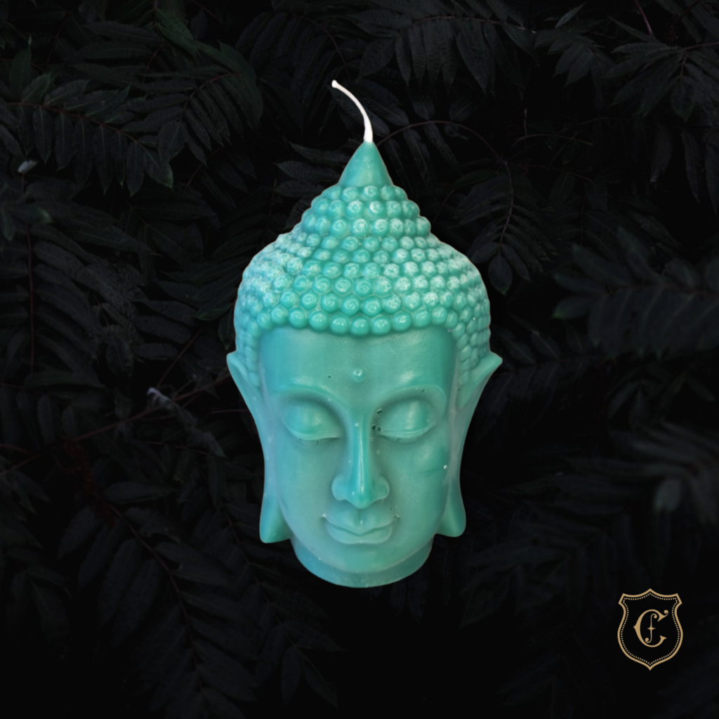 Bougie artisanale - Tête de Bouddha verte - Face